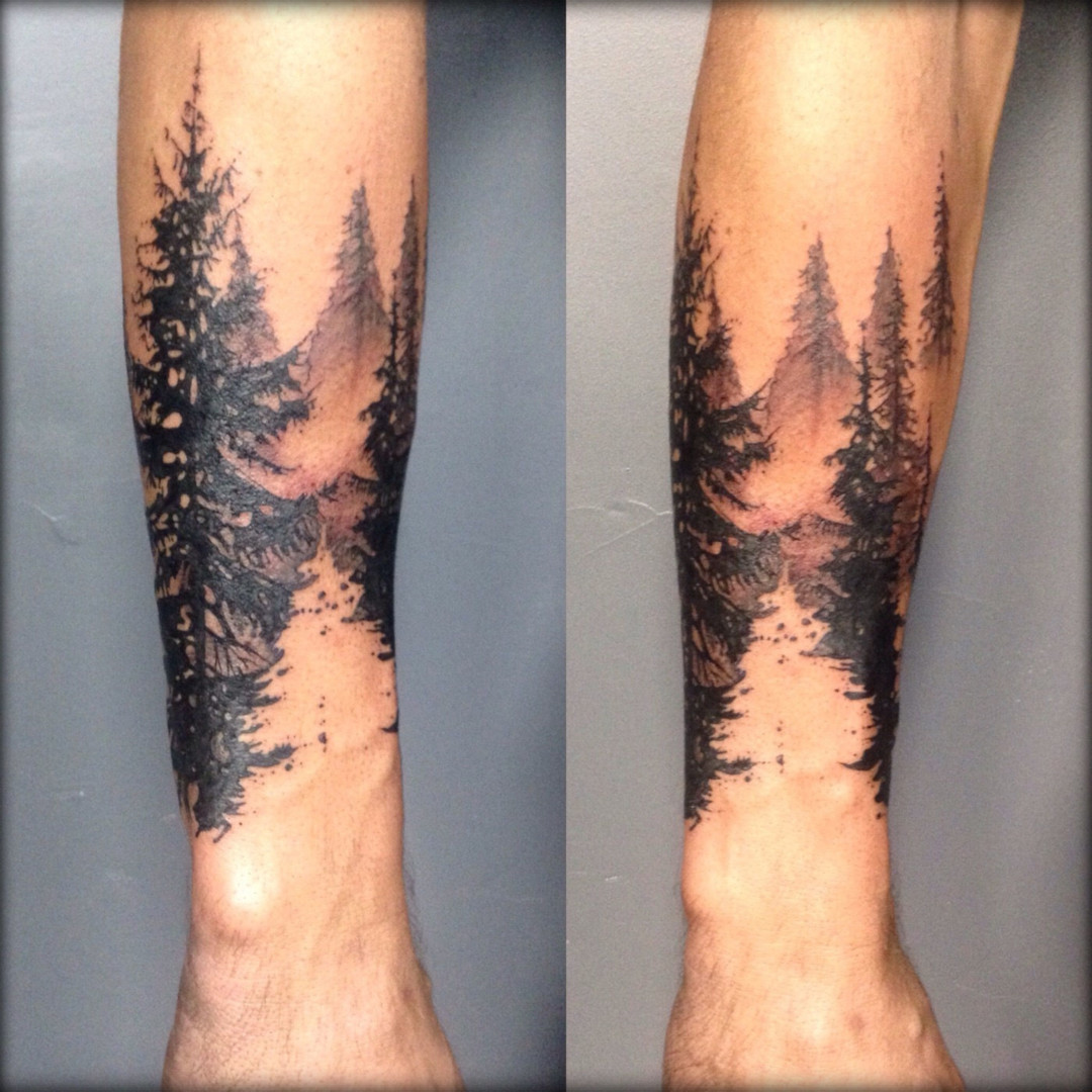 Pines forest tattoo by Virginie Tatouage in Strasbourg city