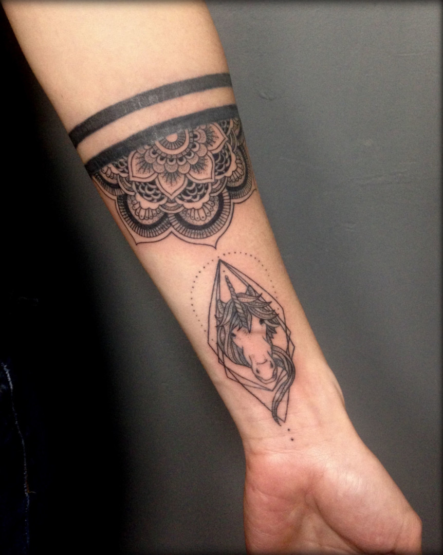 Unicorn tattoo by Virginie Tatouage Strasbourg