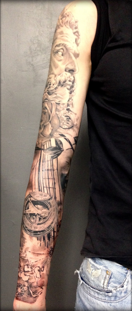 Full arm realistic tattoo