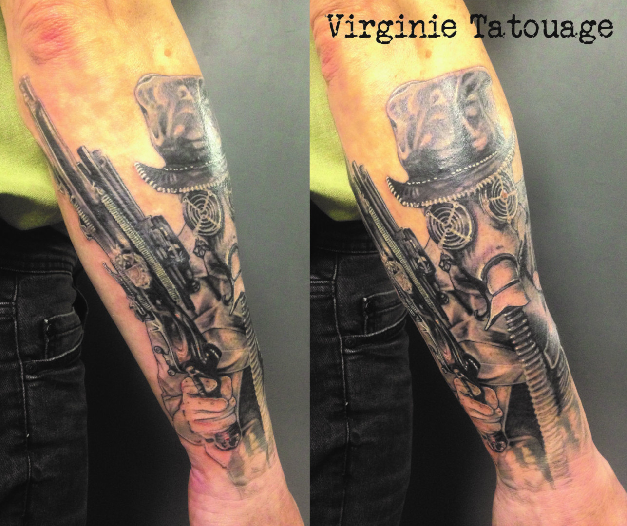 Realistic tattoo of the Psycho character by Virginie Tatouage Strasbourg