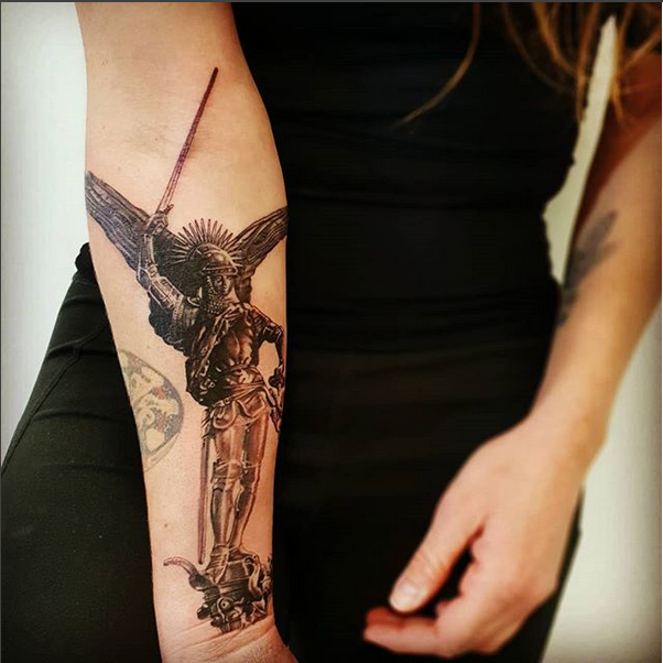 Realistic tattoo of the archangel Michel-Ange by Virginie Tatouage in Strasbourg city